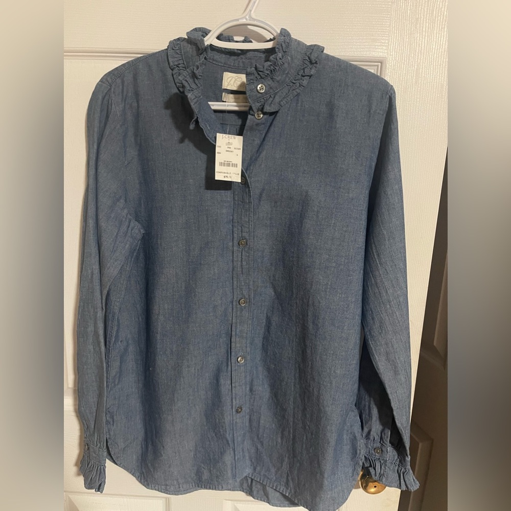 J Crew Classic chambray ruffle button shirt